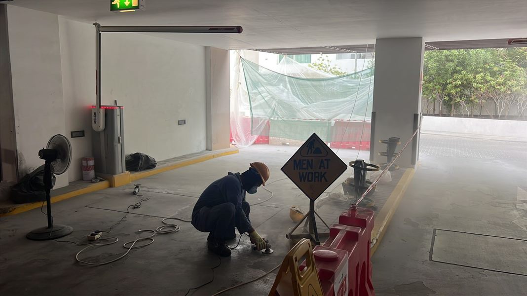 Epoxy coating applied across the Al Mouj P5 floor area